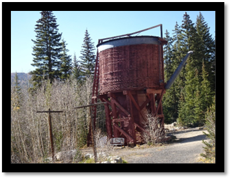 A water tower in the woods

Description automatically generated